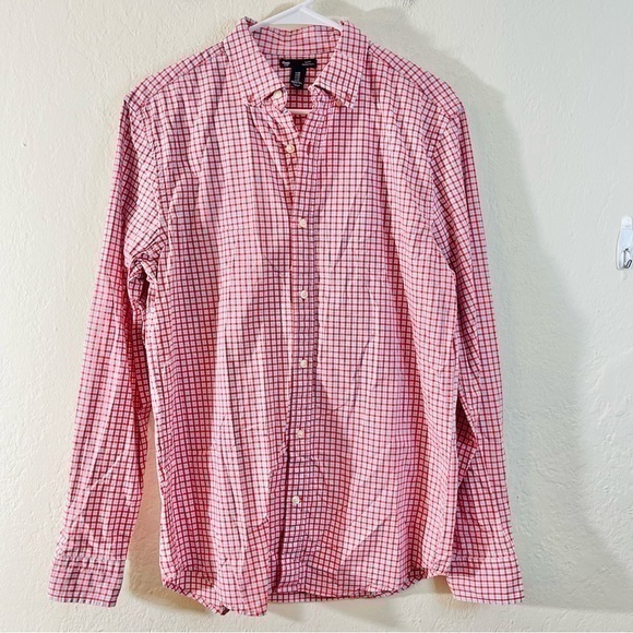Gap Slim Fit Plaid Long Sleeve Button Down Shirt Men Size Medium Red/White - Picture 1 of 9